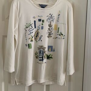 Koret White Long-Sleeve Tee with Blue, Green & Yellow Graphic